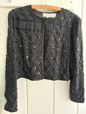 Vintage Embellished Black Beaded Jacket - Women Medium